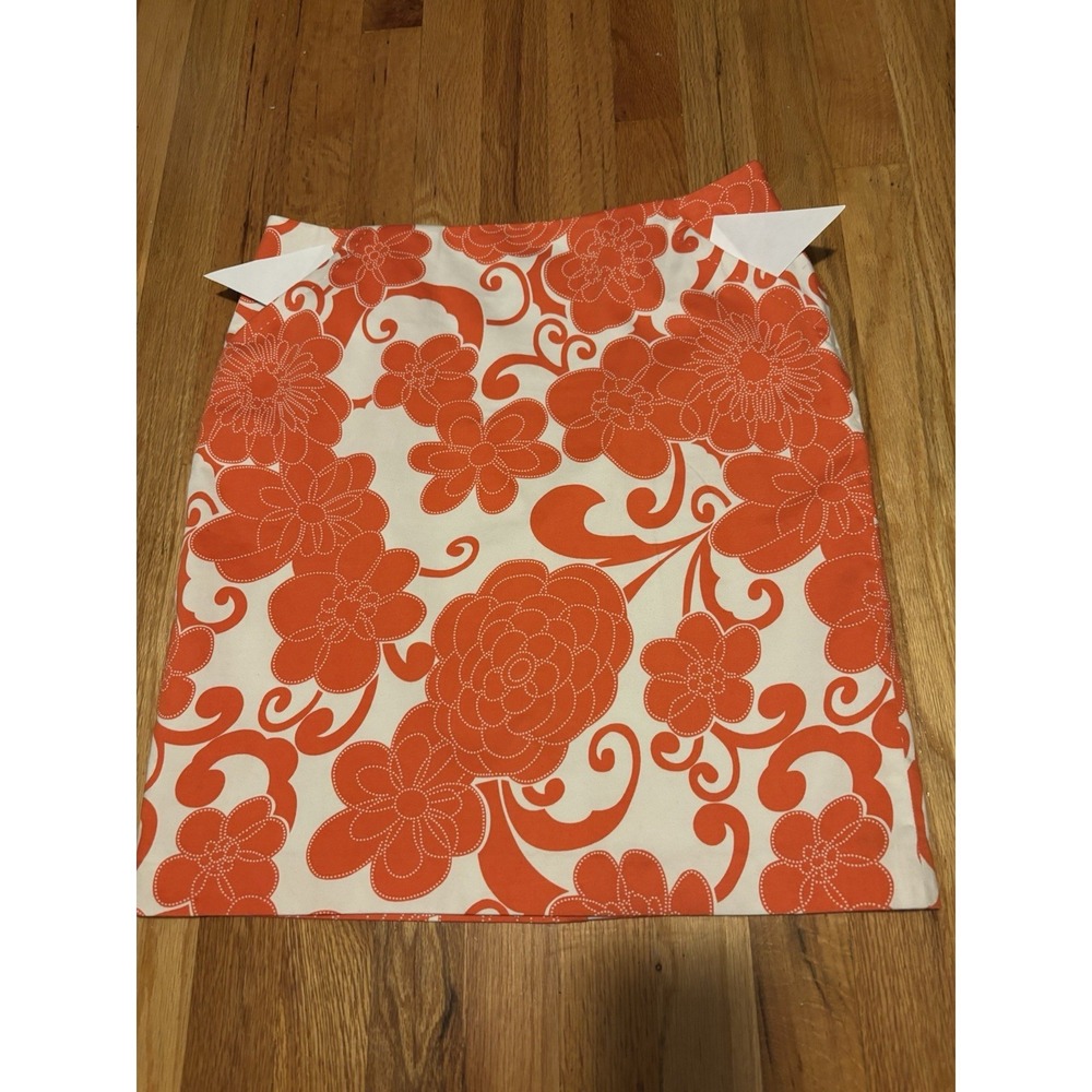 Orange Flower Pencil Skirt 12-14 Lined Preppy Work Beach No Brand Zip Retro Arts - Picture 3 of 6